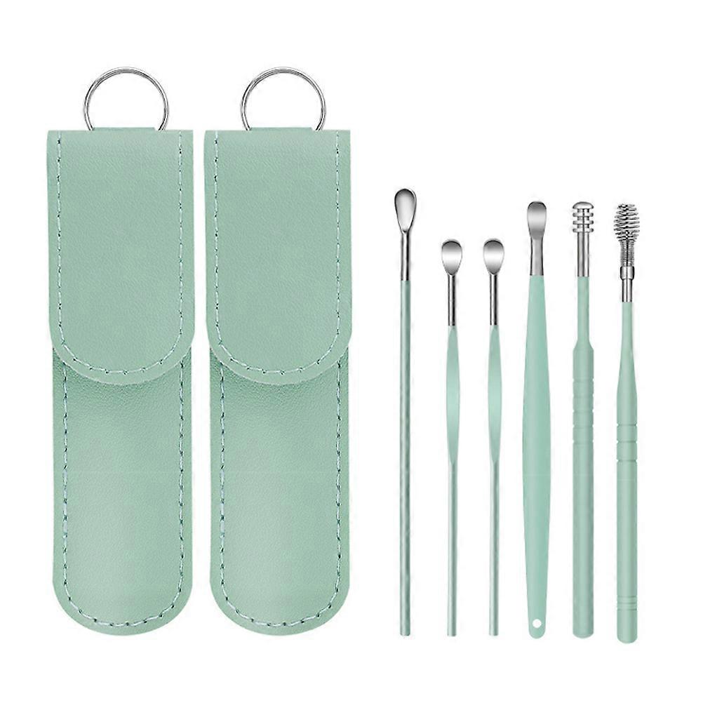 Multi-Function Ear Picker For Household Ear Cleaning Stainless Steel Green 4 Sets