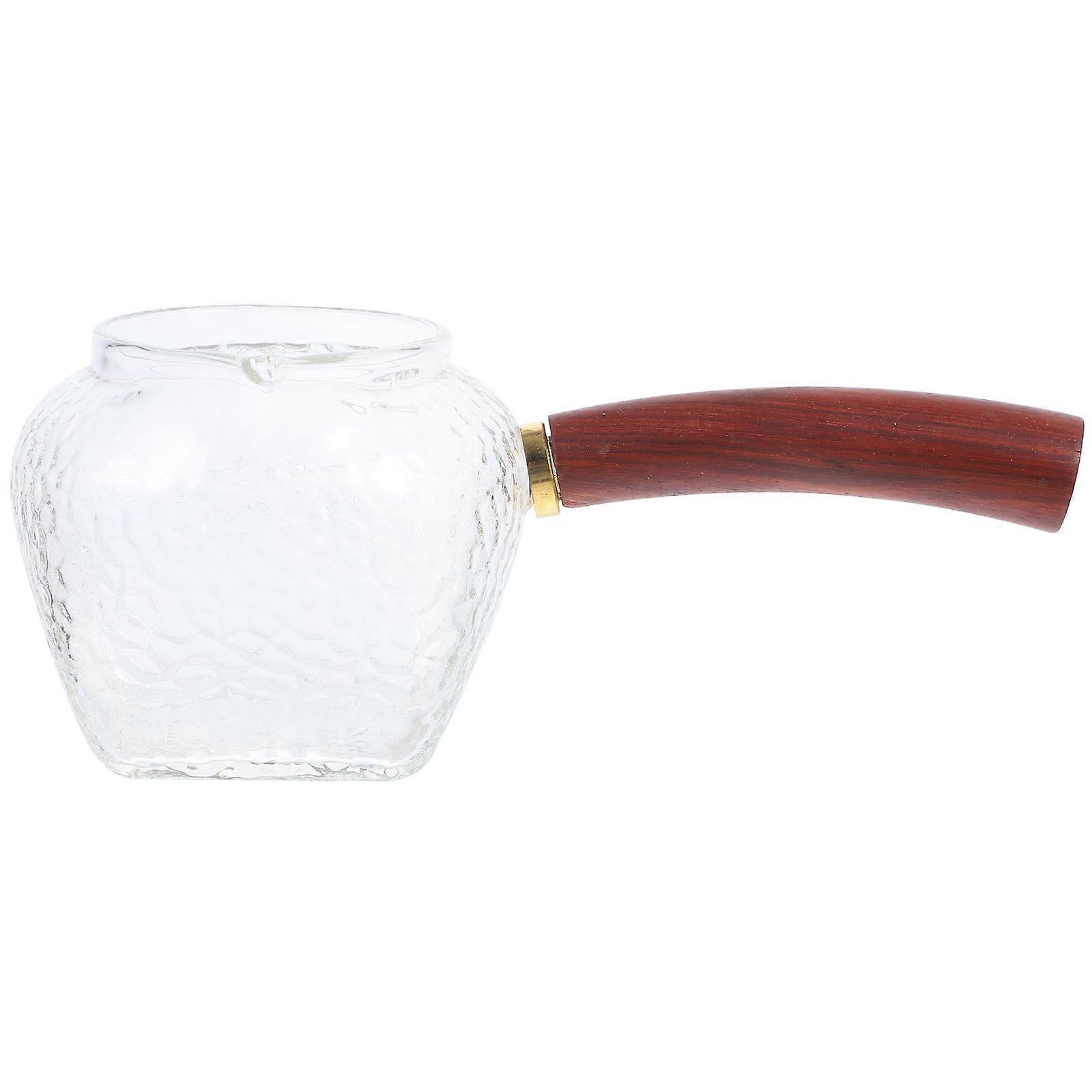 Clear Glass Milk Pitcher for Pouring 2Pcs with Wooden Handle Design