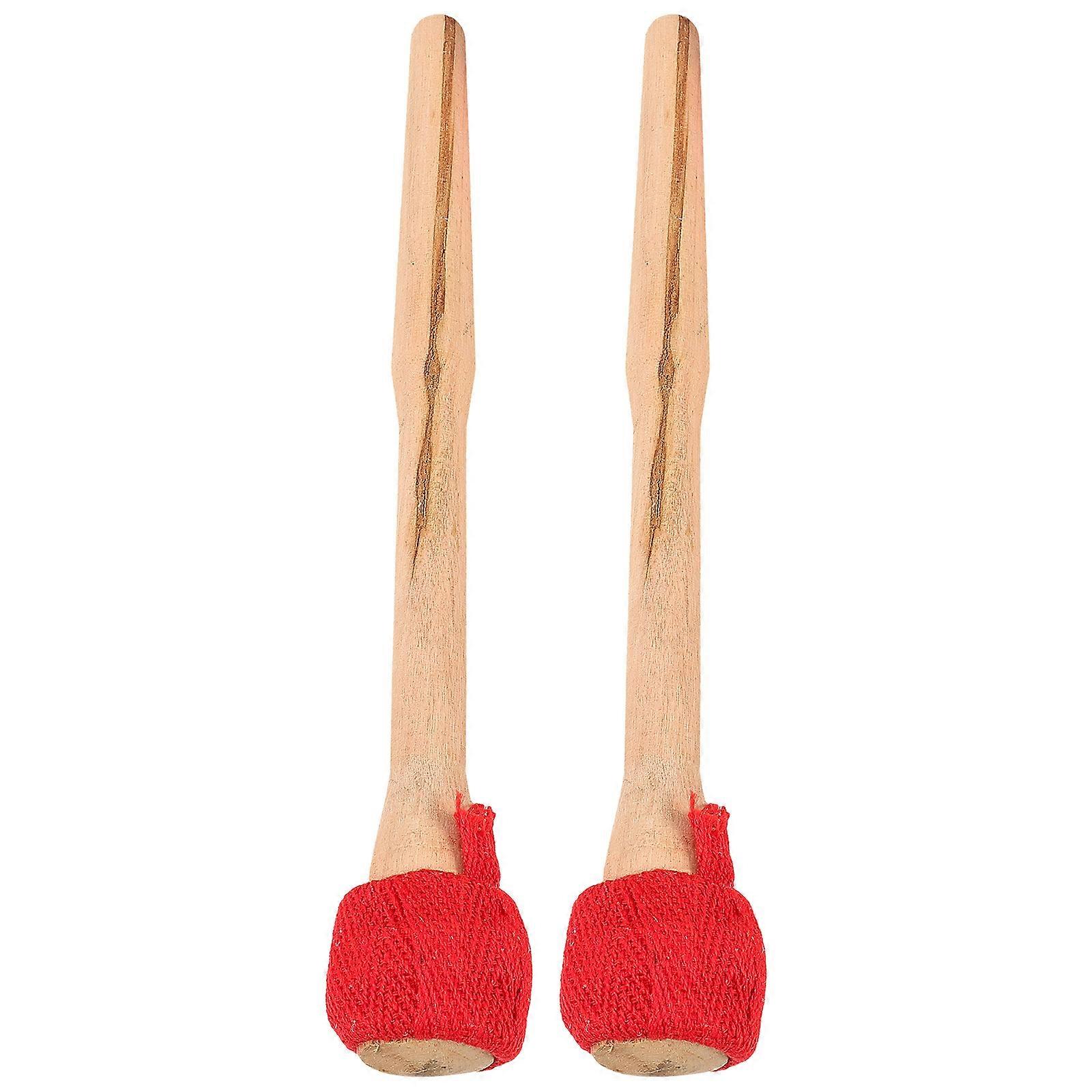 Red Cloth Wrapped Drumsticks for Gong Playing Wood Handle 6Pcs