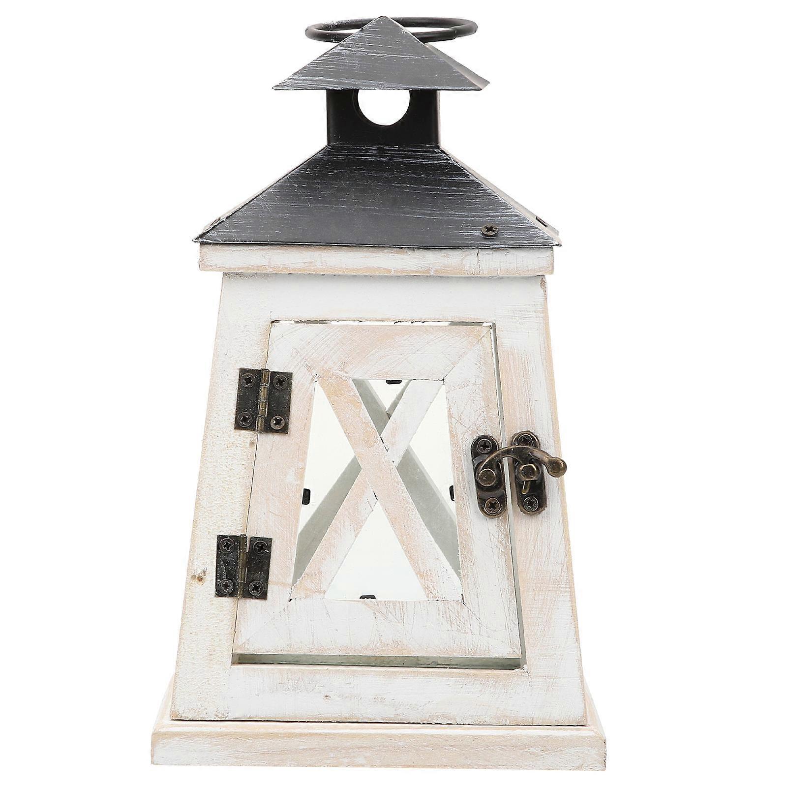Decorative Lantern Delicate Lantern Desktop Lighting for Home White Wood Material 1Set