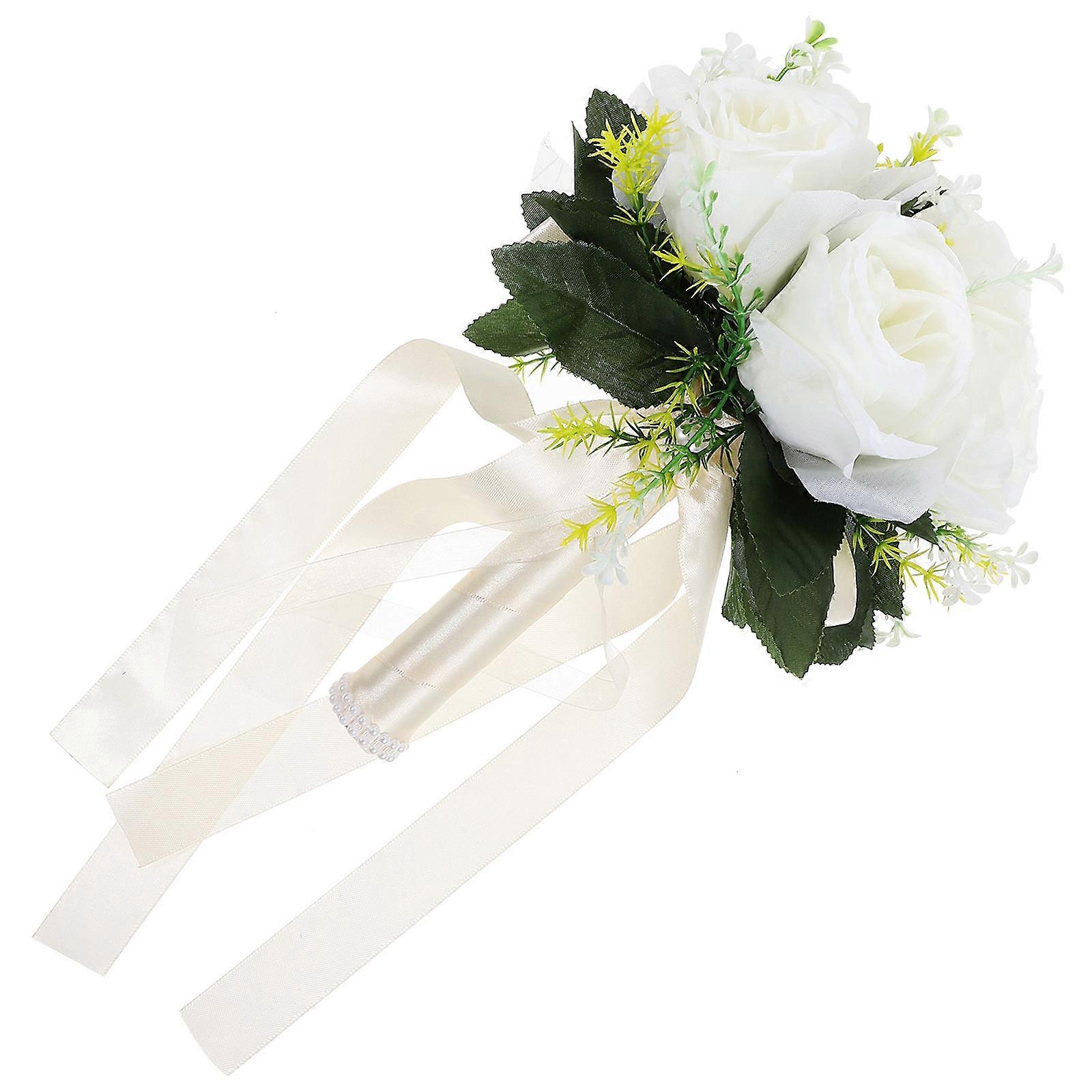 2Pcs Artificial Flower Bouquet for Wedding Bridal White Decorative Use
