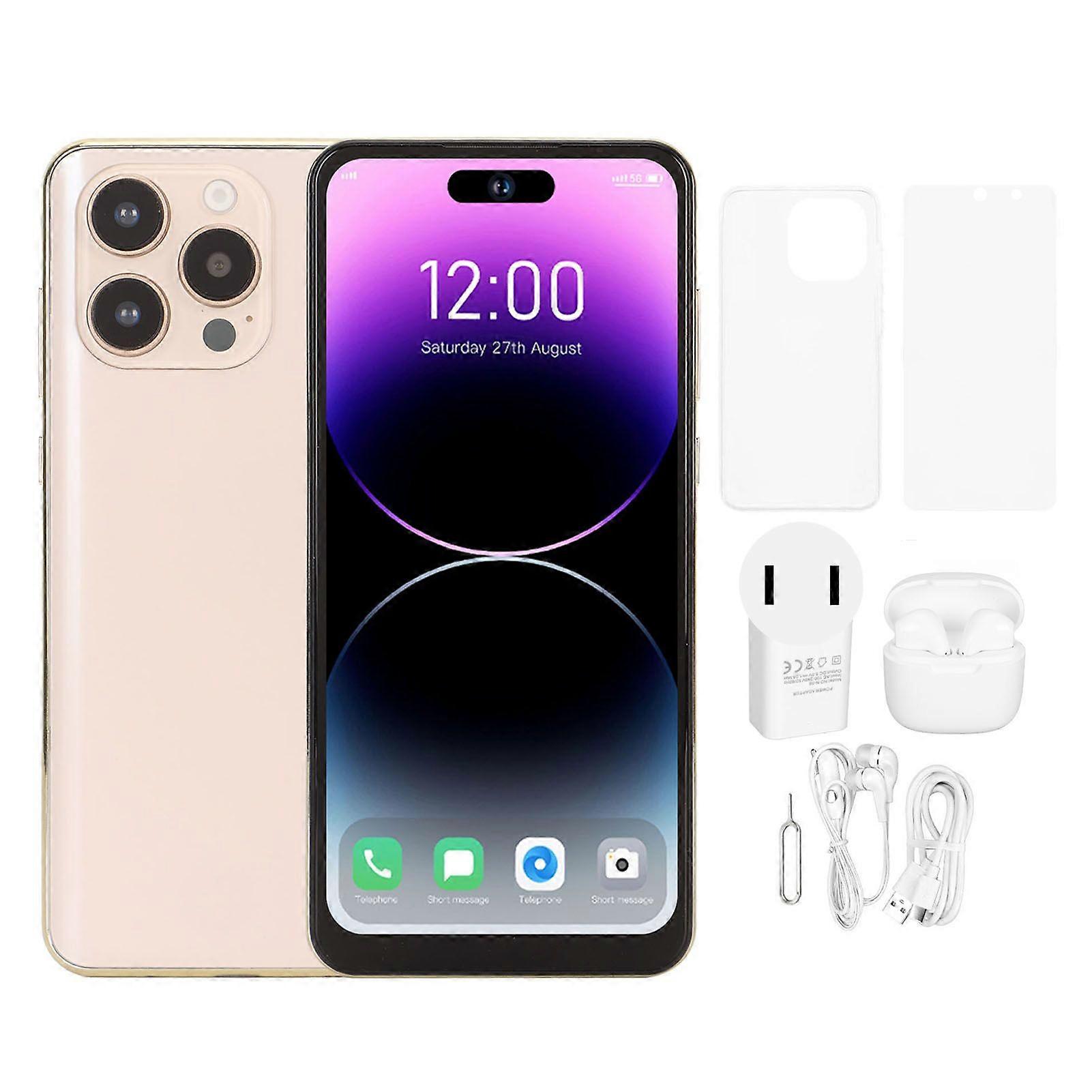 15promax Ultra Thin 6.6in Face Unlock 4GLTE Phone with Bluetooth Earphones 8GB 128GB 8MP 24MP MT6735 Octa Core CPU for Android 13 100240V Gold US Plug