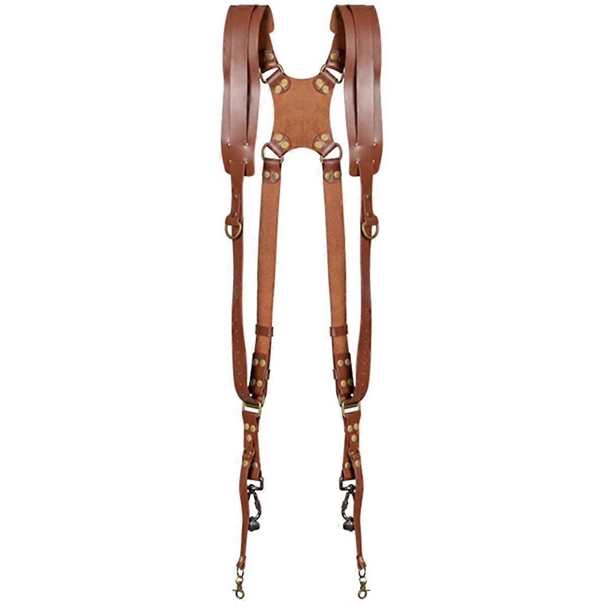 Double Shoulder Camera Strap Adjustable Camera Shoulder Belt Brown