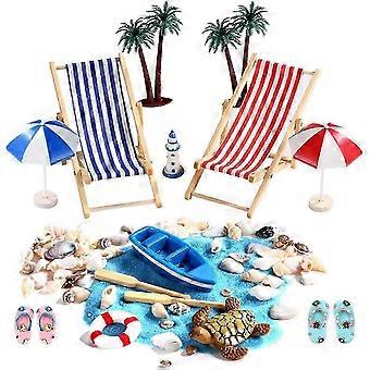 15 Pcs Decorações de Praia Micro Paisagem Miniatura Mini Decorações de Praia Mini Cadeira de Deck Cadeira de Praia Parasol Pequeno Palmeira Acessórios Decorativos f