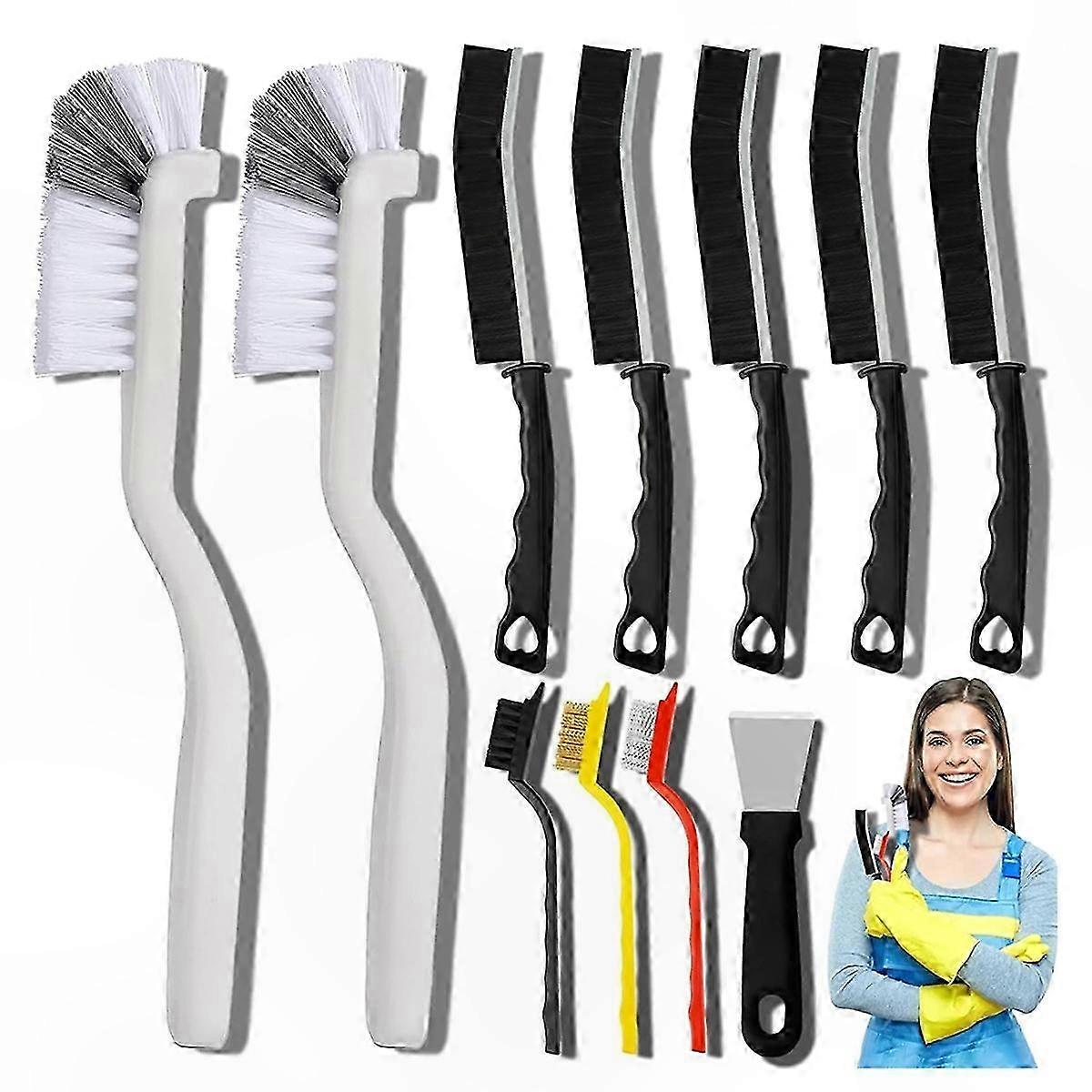 11-Piece Crevice Brush Set with Stiff Bristles for Cleaning Tasks