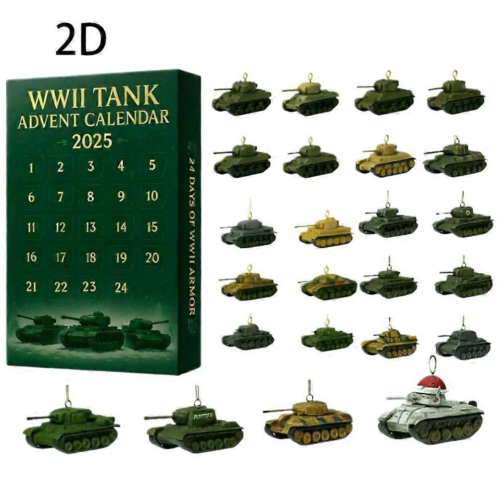 World War II Tank Advent Calendar with 24 Acrylic Ornaments for Military Enthusiasts and Christmas Decor
