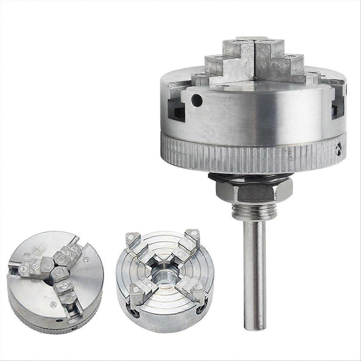 Z011 4-Jaw Lathe Chuck, Mini Lathe Chuck with Connecting Rod and Wrench, Self Centering Wood Turnin