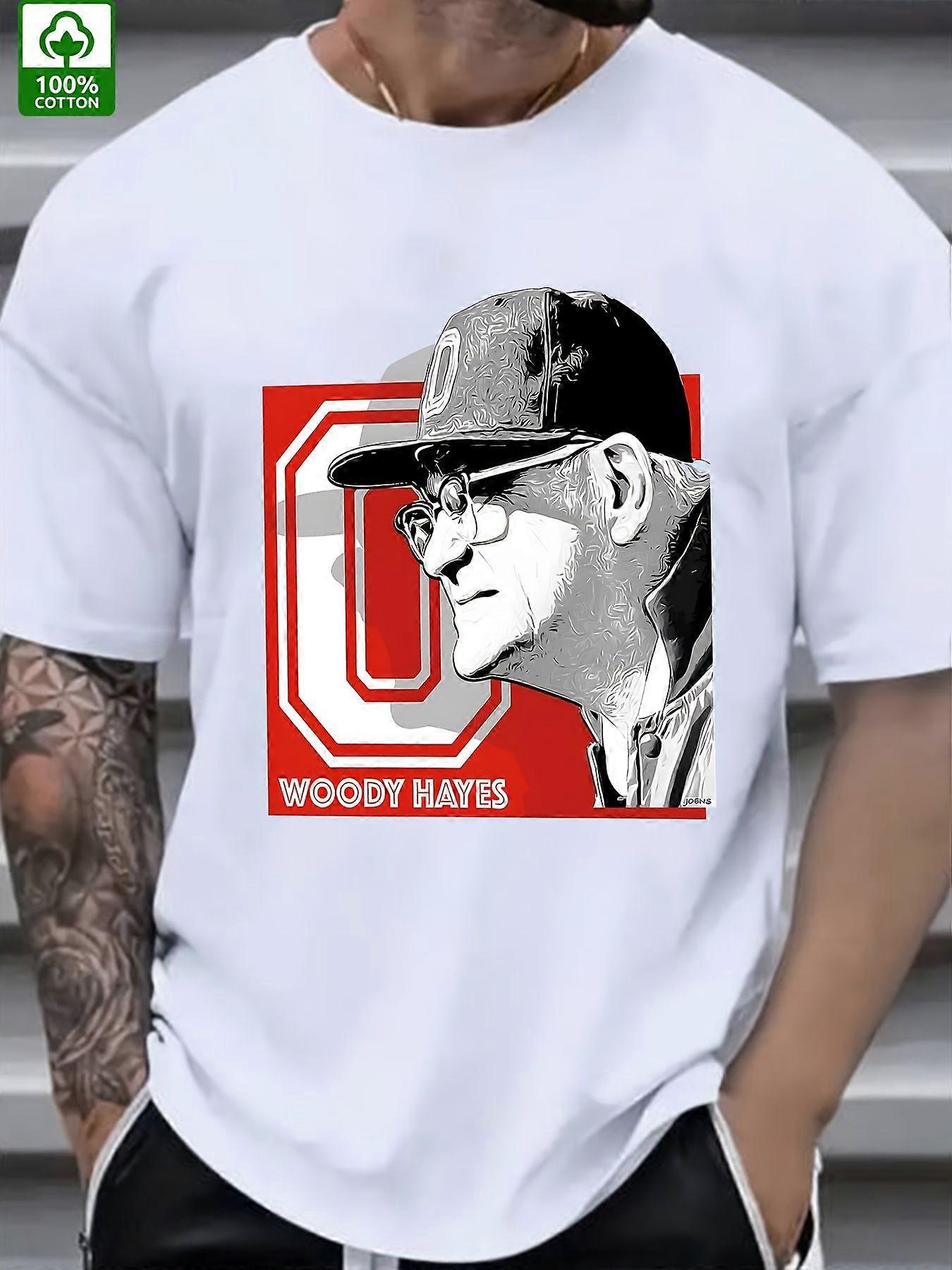 [Cotton Graphic T-Shirt] 100% Cotton Men'S Ohio Master Woody Hayes Graphic T-Shirt - Casual Red Tee with Black and White-ZXCVB