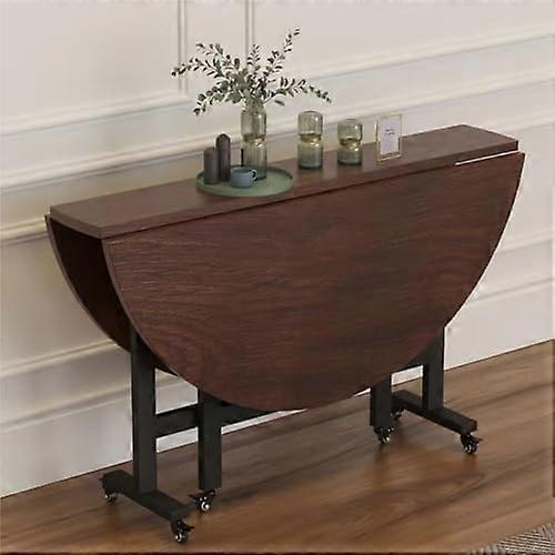 Modern Folding Round Dining Table 6Wheel, Extendable Butterfly Desk, Brown 110x76x26 cm, SpaceSaving Kitchen Table