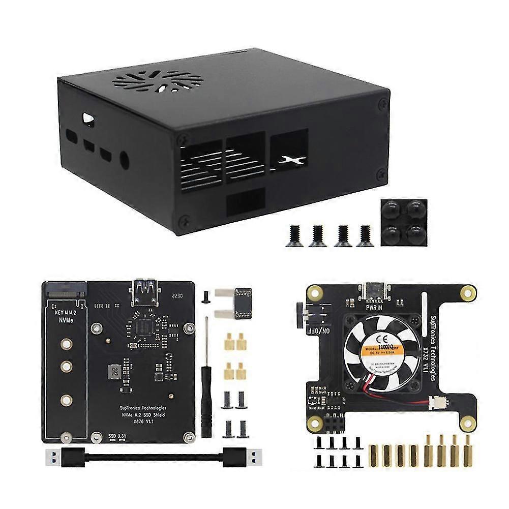 X876 M.2 Nvme Ssd Expansion Board+x732 Power Expansion Board With X863-c1 Metal Shell+cooling Fan F