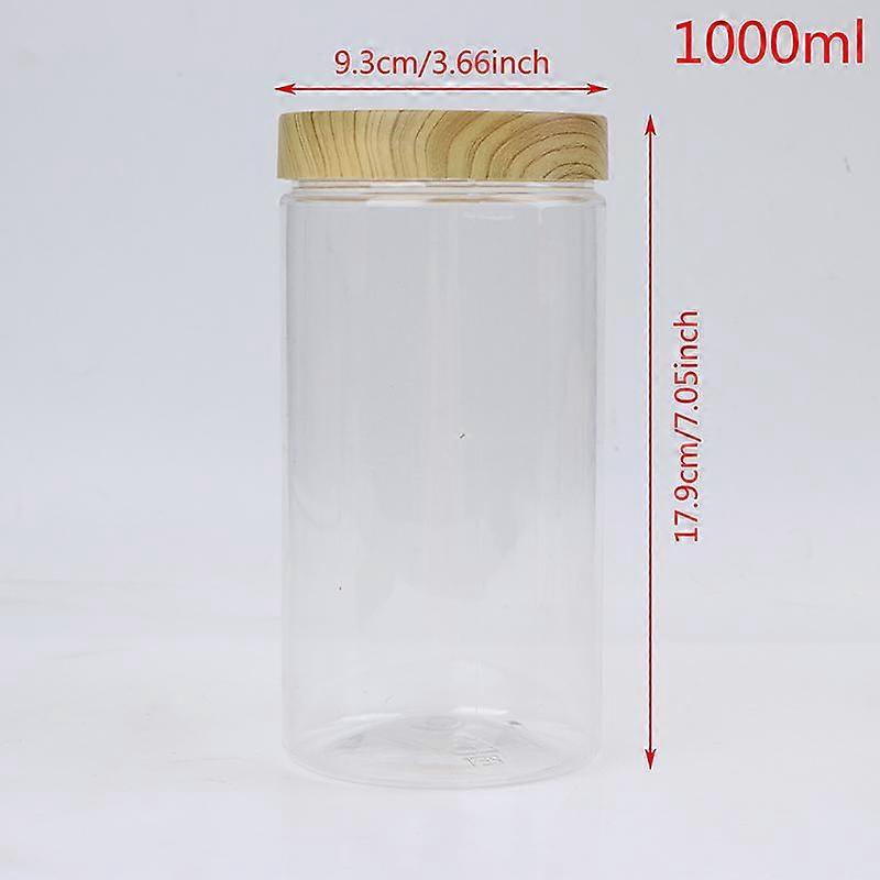 Empty Clear Jar Container With Plastic Imitation Wood Lid Plastic Storage Bottle