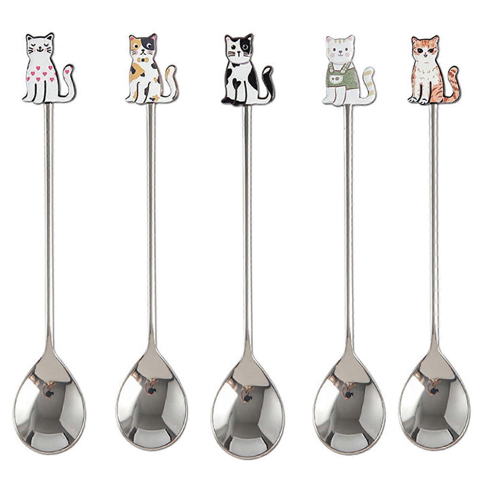 Elegant Fish Shape Cats Handle Nonrust Steel Spoon Ergonomic Designs For Coffee Enthusiasts And Cooking Use Multicolor