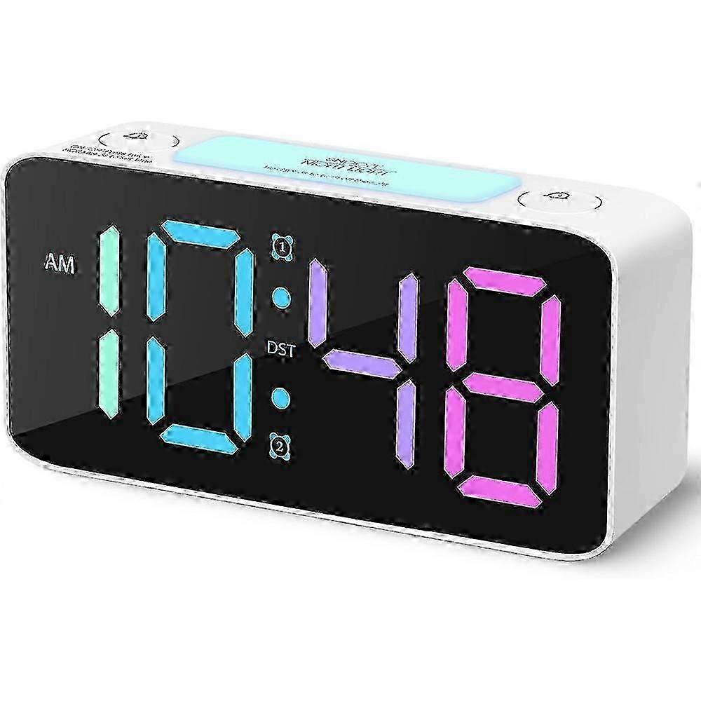 Extra Loud Alarm Clock For Deep Sleepers, Digital Clock With 7-Color Night Light, Adjustable Volume, USB Charger, Small Clock For BedroomWhite A-