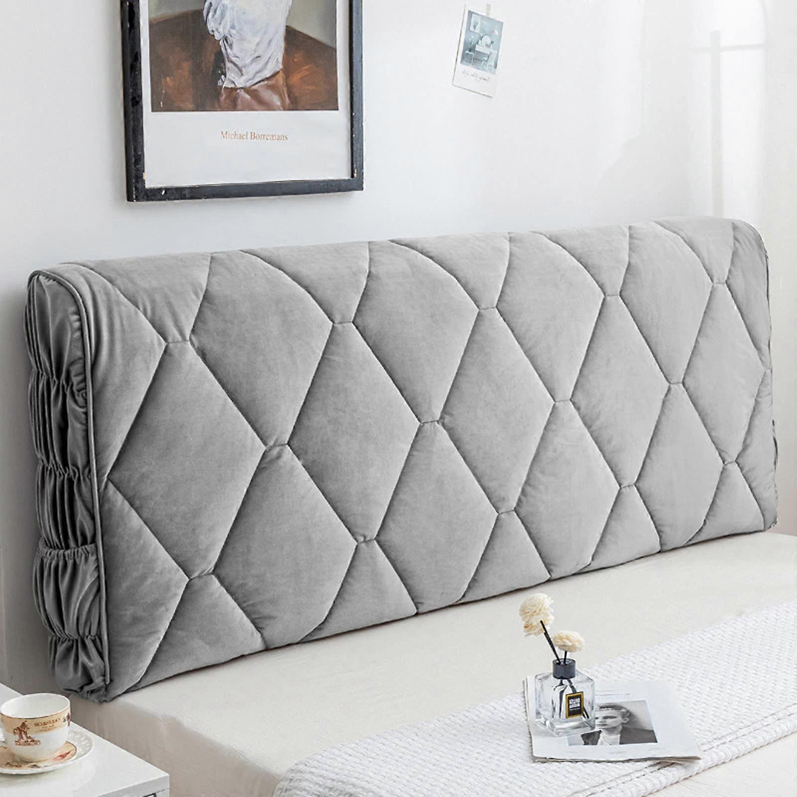 Headboard Wedge Pillow with Removable Washable Cover for Reading Double Bed Backrest Cushion Grey 200cm