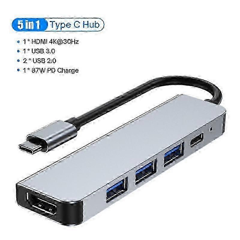 USB C HUB 4K 30Hz Type C to HDMI-compatible PD 87W USB Splitter USB Adapter For Macbook Air Pro USB3.0 HUB TF SD Multi Converter