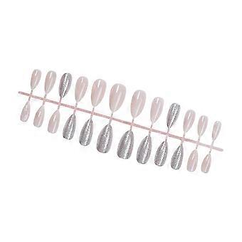 24pcs Medium Almond Shaped Press On Nail Glossy Glitters Designs Artificial Nail Sparkling Stick on Nail for Daily Wear Multicolor