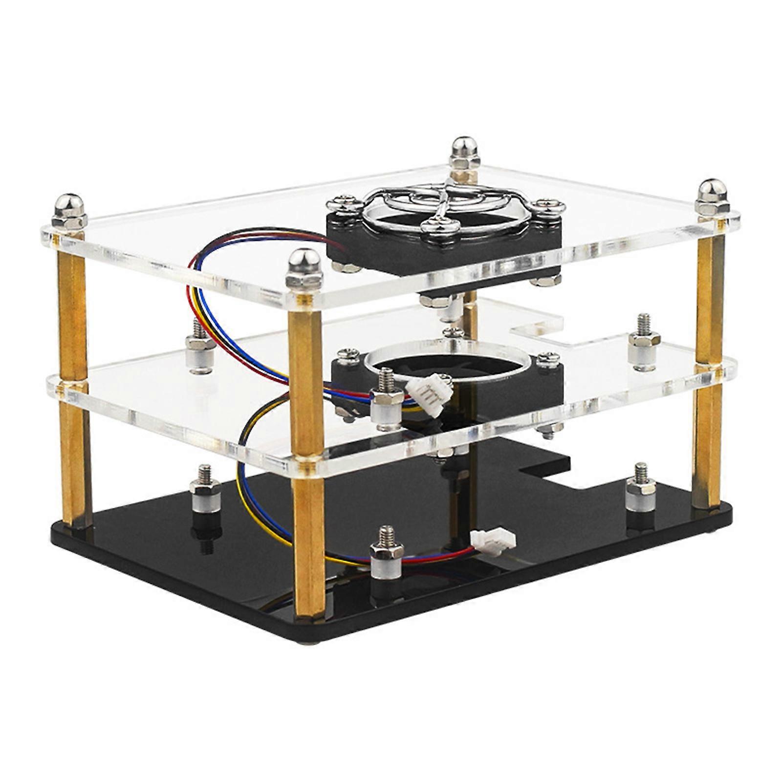 Acrylic Case for Pi 5 Transparent Clear Case Enclosure Box with Cooling Fan and 4Pcs Coppers Heatsinks Multicolor