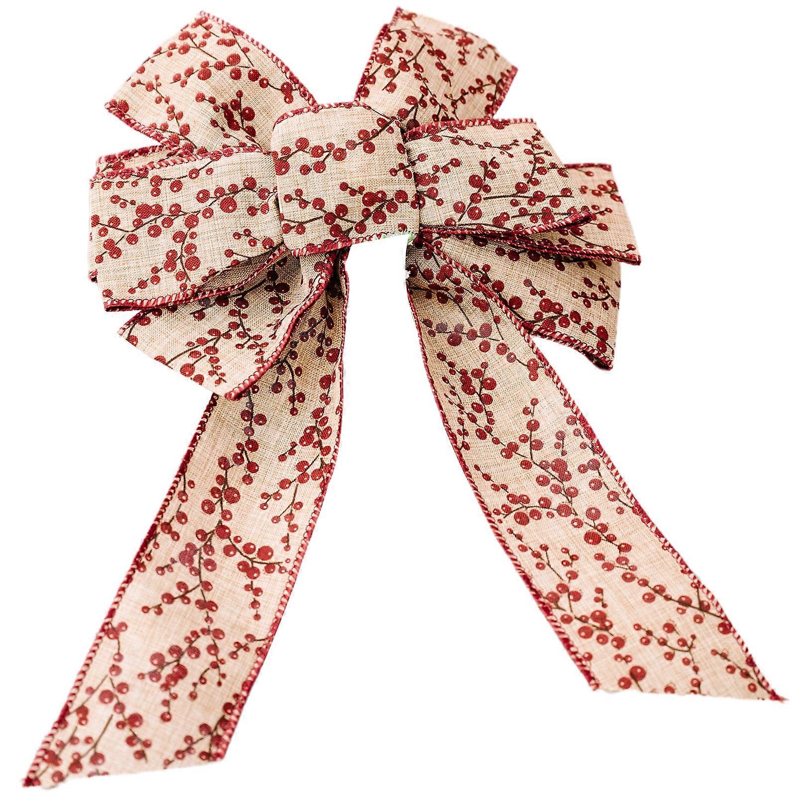 Christmas Ribbon Bowknot Wired Multi-patterns Thicker Anti-fade DIY Scene Layout Reusable Large Size Xmas Tree Wreath Bow Pendant for Party