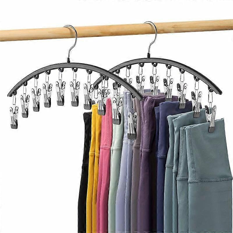 Space Saving Clothes and Pants Hanger with Clips, Windproof Closet Organizer for Hats, Jeans and Scarves, Set of 2