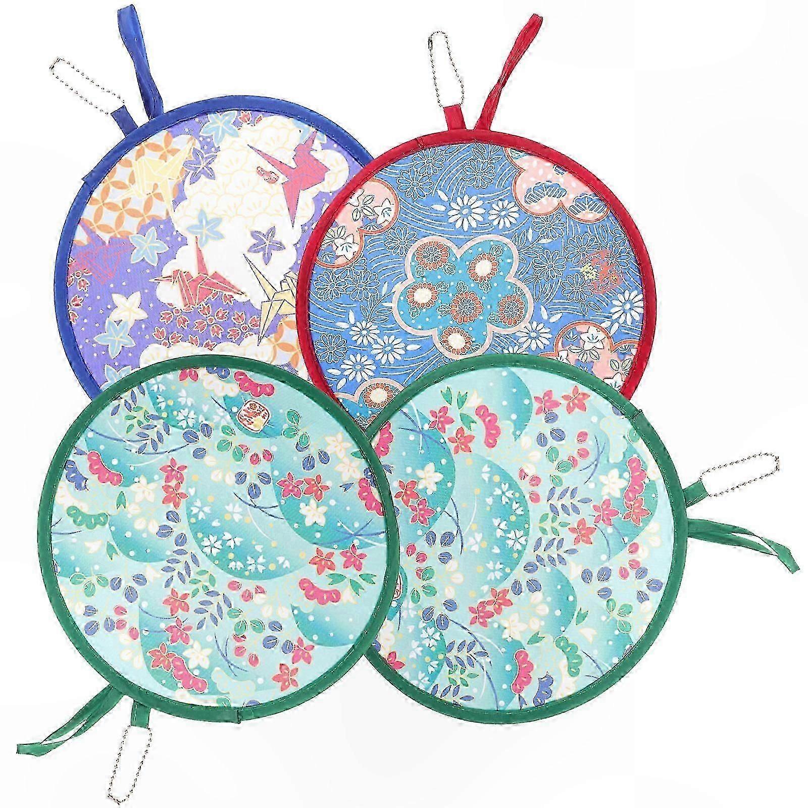 4-Pack Foldable Round Hand Fans, Multi-Color, Classic Dance Performance Accessory for All Ages