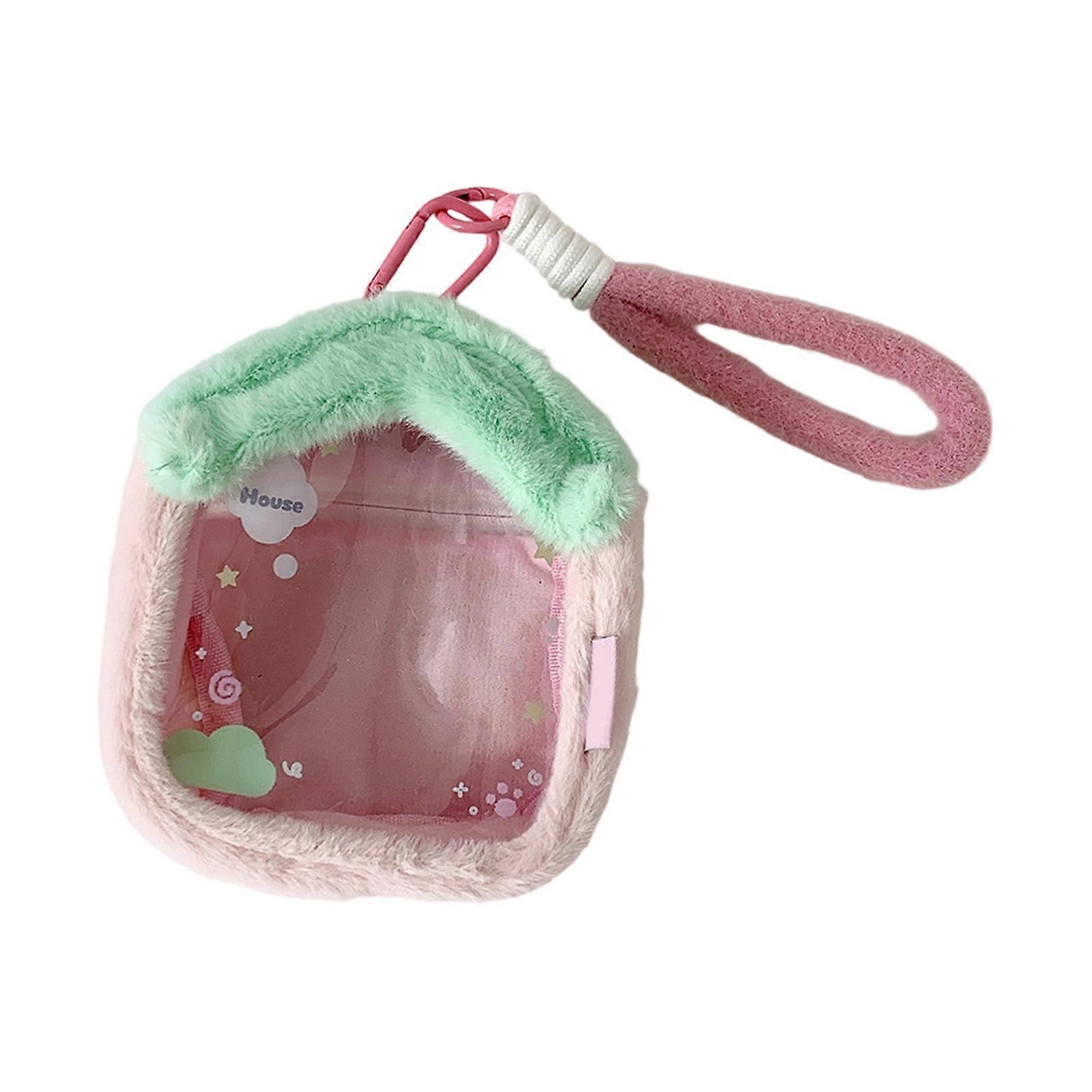 Clear Figure Display Bag with Keychain Doll Storage Bag Dustproof Collectibles Display Case for Showing Off Blind Boxes  Pink