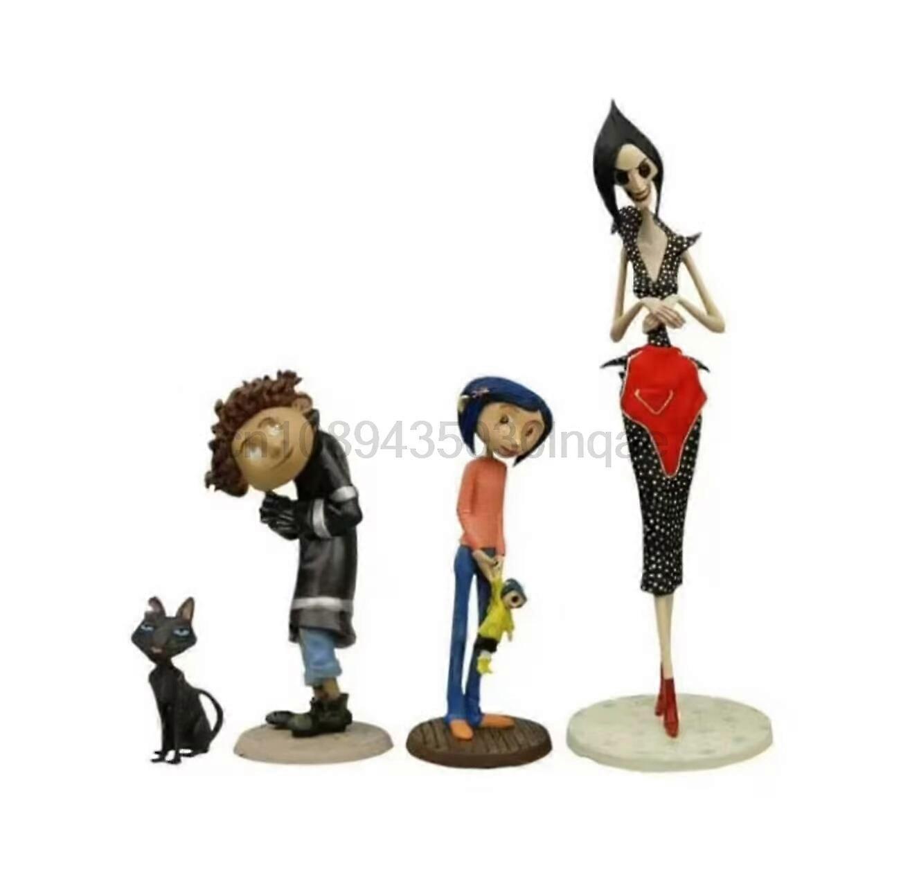 ?Coraline Boy Crooked Character Mr. Bobinski Ghost Mother Cat Scene 3-Piece Set Action Figure Model Toys Joint Movable Doll