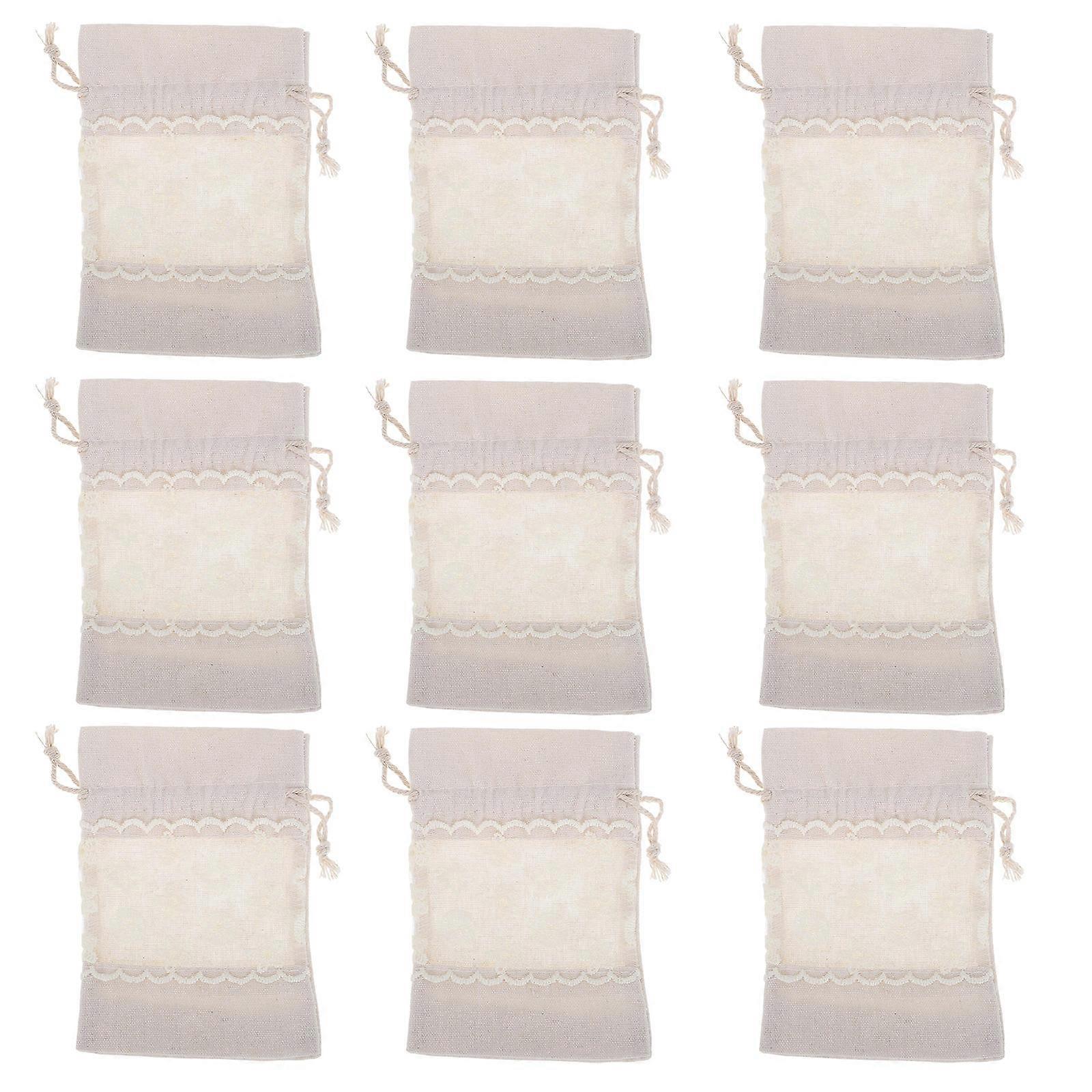 Multipurpose Drawstring Pouch Clear Visibility Rectangular Shape Canvas and Lace Material for Party Supplies and Weddings 10Pcs