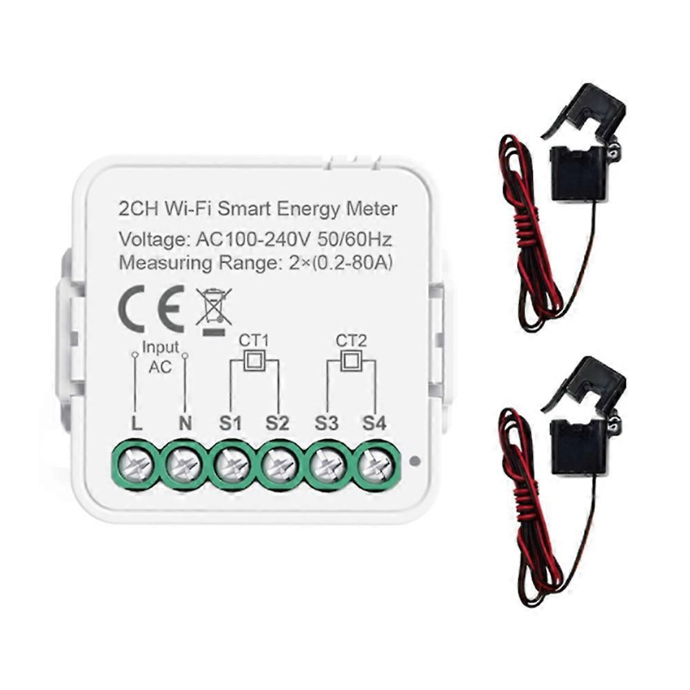Tuya Smart WiFi Energy Meter Current Sensor Statistician 80A Home Power Monitor AC100-240V Single Phase Clamp 2CH