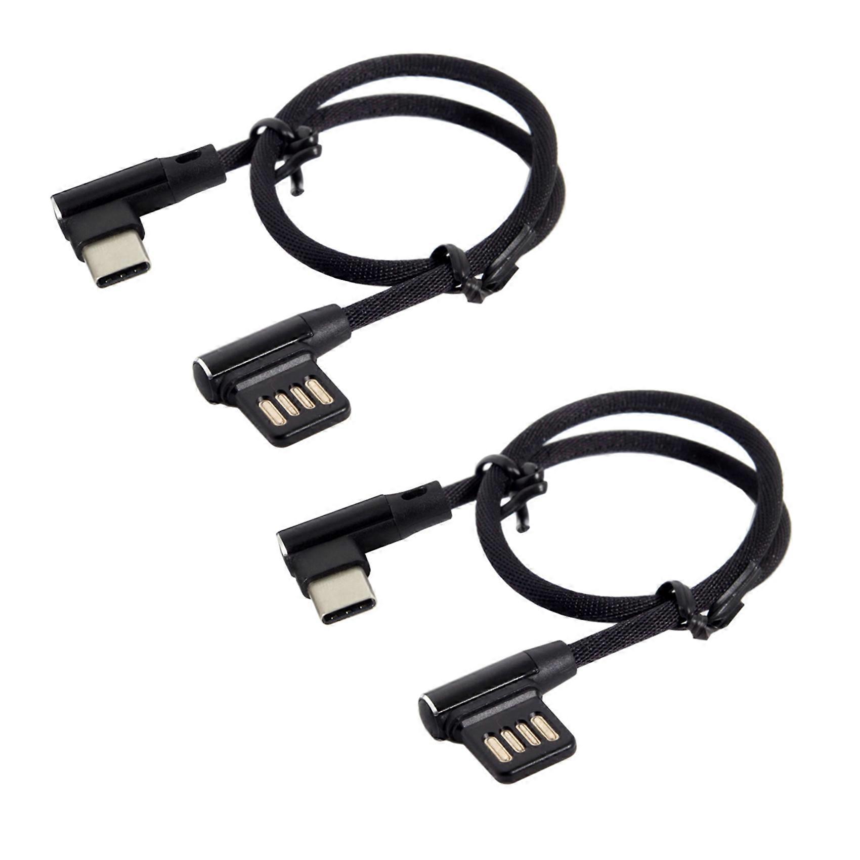 2X USB-C 3.1 Type-C to Left Right Angled 90 Degree USB 2.0 Data Cable with Sleeve for Tablet & Phone 15cm