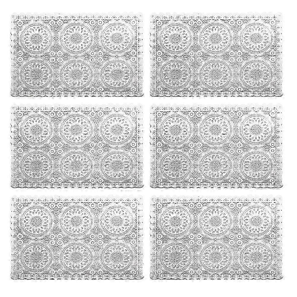 Plastic White Waterproof Placemats Set of 6 for Dining Table Wipe Clean Washable Tablemats PVC Tabl