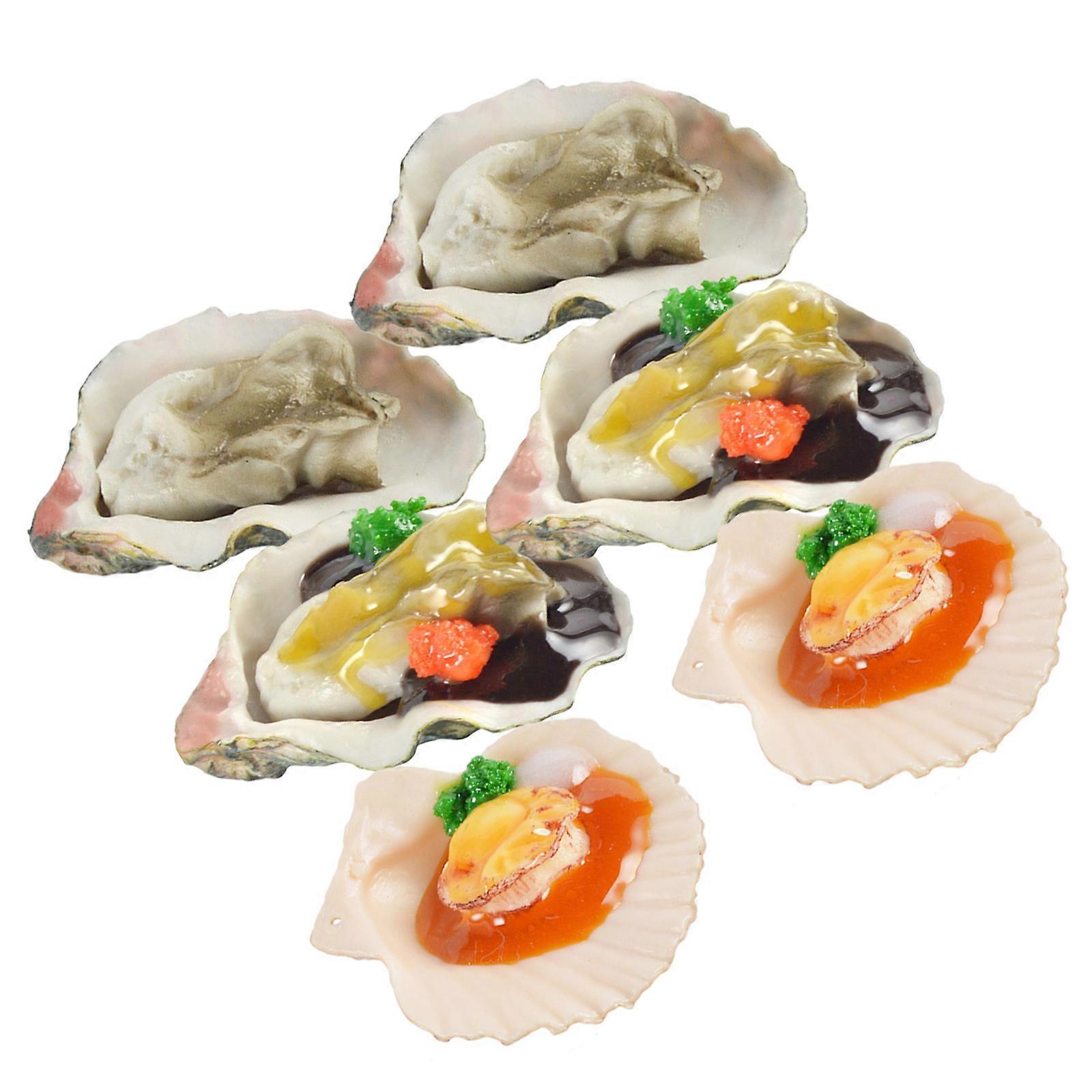 6Pcs Simulation Oyster Scallop Models Seafood Models Desktop Food Decors Scene Layout
