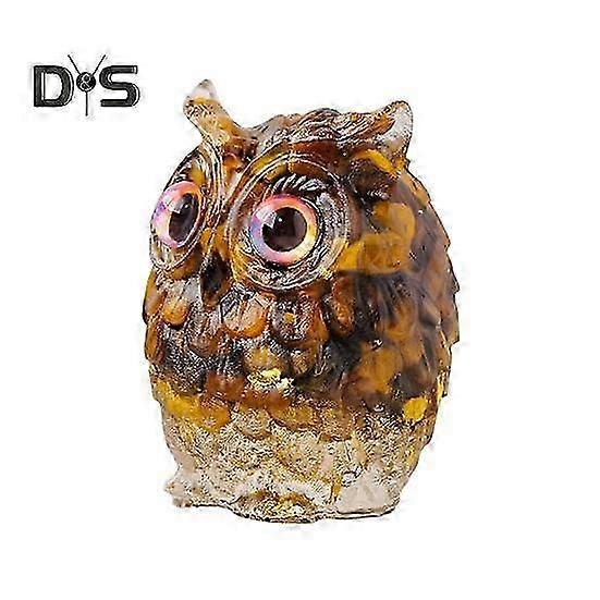 Owl Figurine with Crystal Inside for Collectors, Handcrafted Resin Ornament for Home