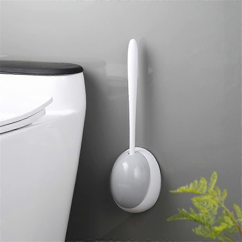 Silicone Toilet Brush with Holder Punch Wall Mounted Set Hangable Draining Base Argento