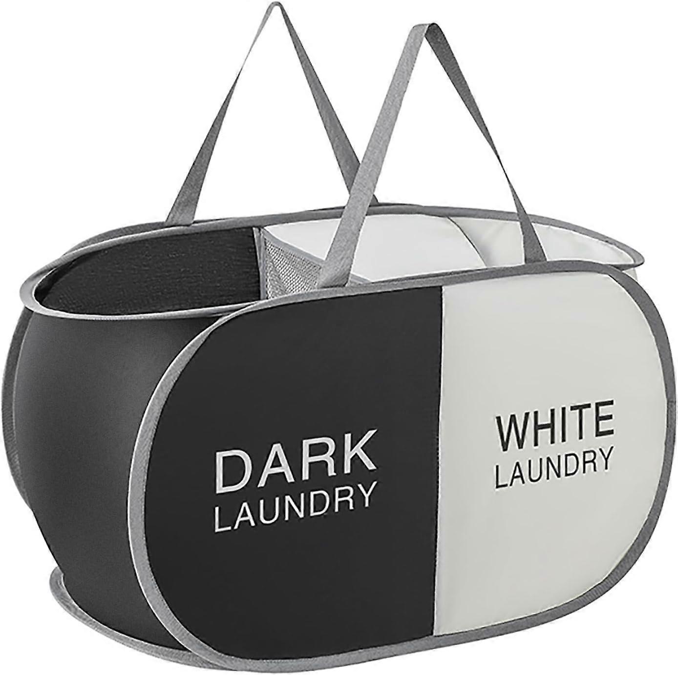 Foldable Laundry Basket 2 Compartments, 75L Large Washing Basket 2 Sections, Collapsible Pop-Up Laundry Hamper