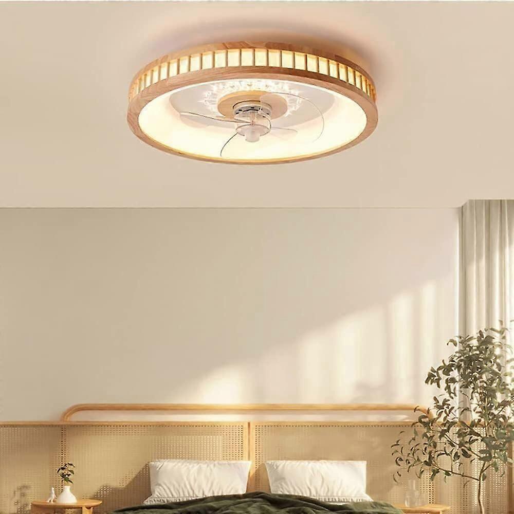Boho Log Ceiling Fan Remote Control LED 3 Color Dimming Ultra Thin 6cm Modern Round Light For Bedroom Living Room