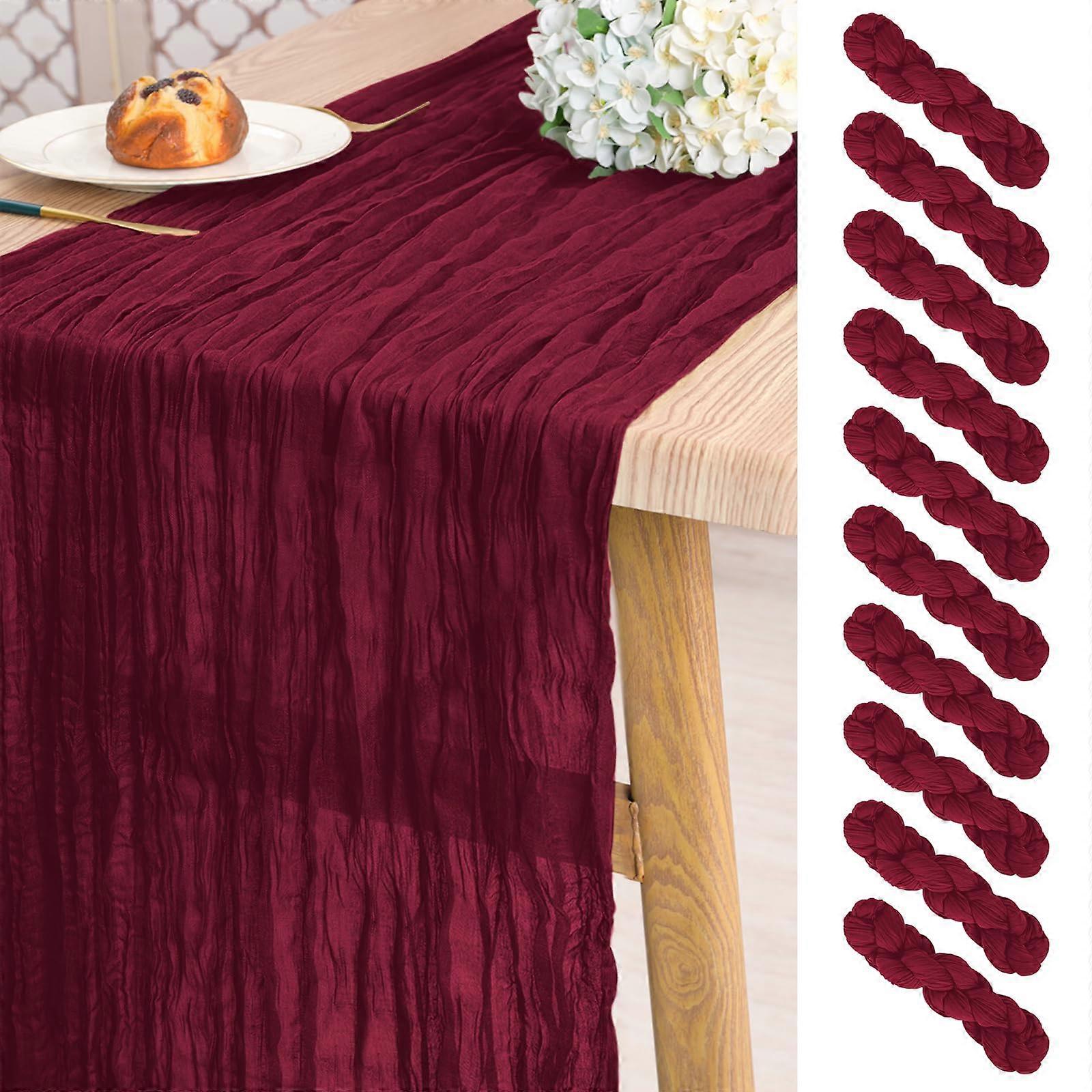 10 Pack Burgundy Cheesecloth Table Runner 10ft Extra Long Rustic Boho Wedding Party Décor