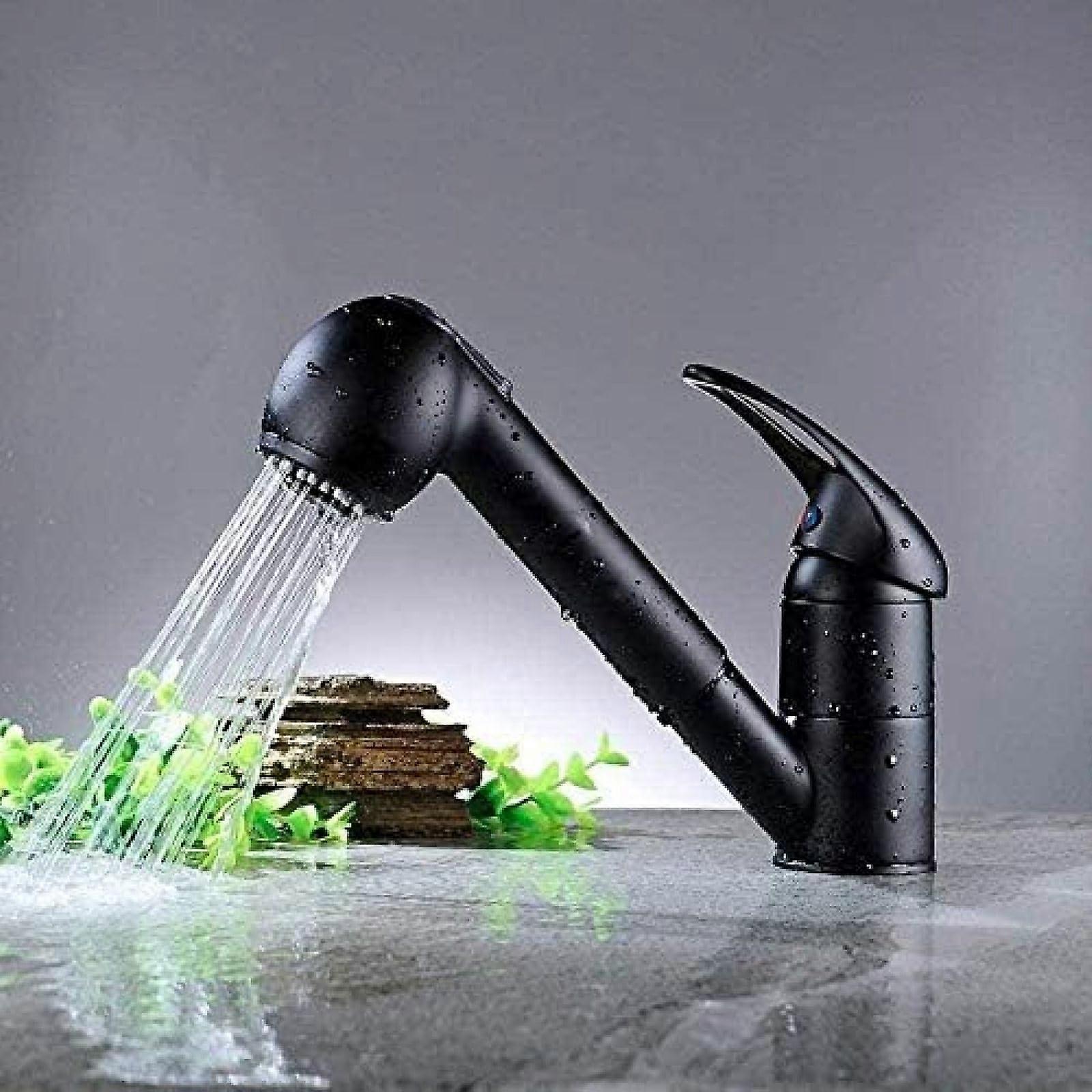 Solid Brass Kitchen Faucet with PullOut Spray, 360° Rotating Hot and Cold Water Mixer Tap