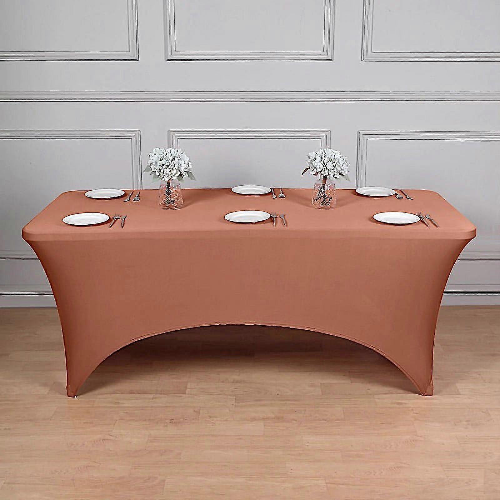 BalsaCircle 8 Feet Rectangular Spandex Fitted Party Wedding Tablecloth Terracotta
