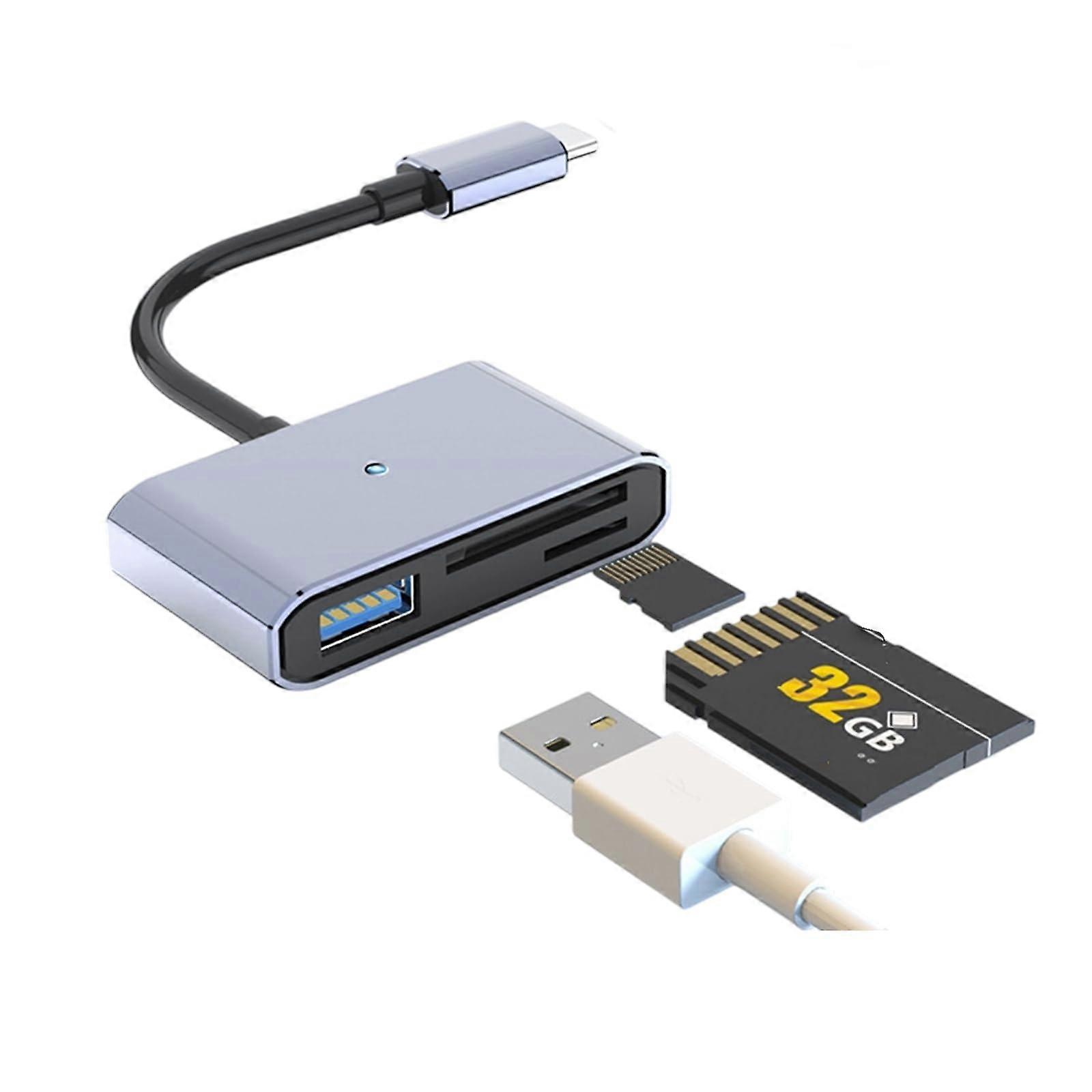 USB C Card Reader 3 in 1 Speed Data Transfer Dual Card Slots for Laptop and Smartphone