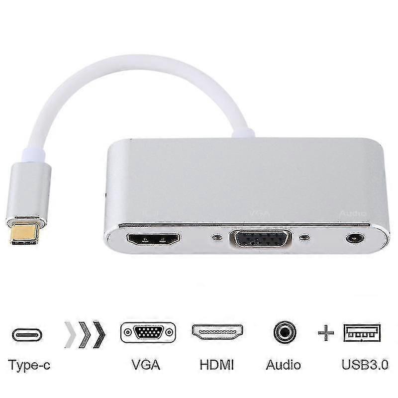 25-26 Computer Accessory Sets Usb 2.0 + Audio Port + Vga + Hdmi To Usb-c Type-c Hub Adapter Silver