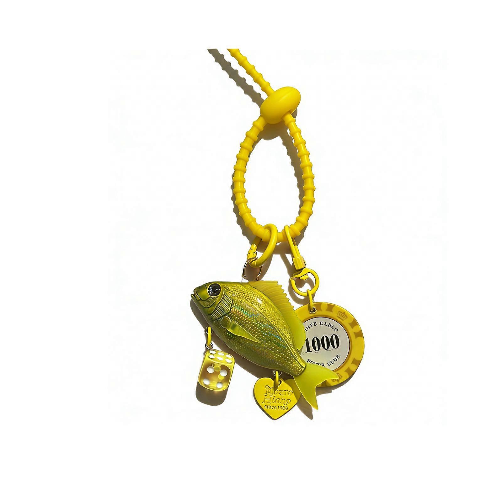Exquisite Tropical Fish Keychain with Detailed 3D Carving Finish and Adjustable Strap Suitable for Key Organization  Yellow