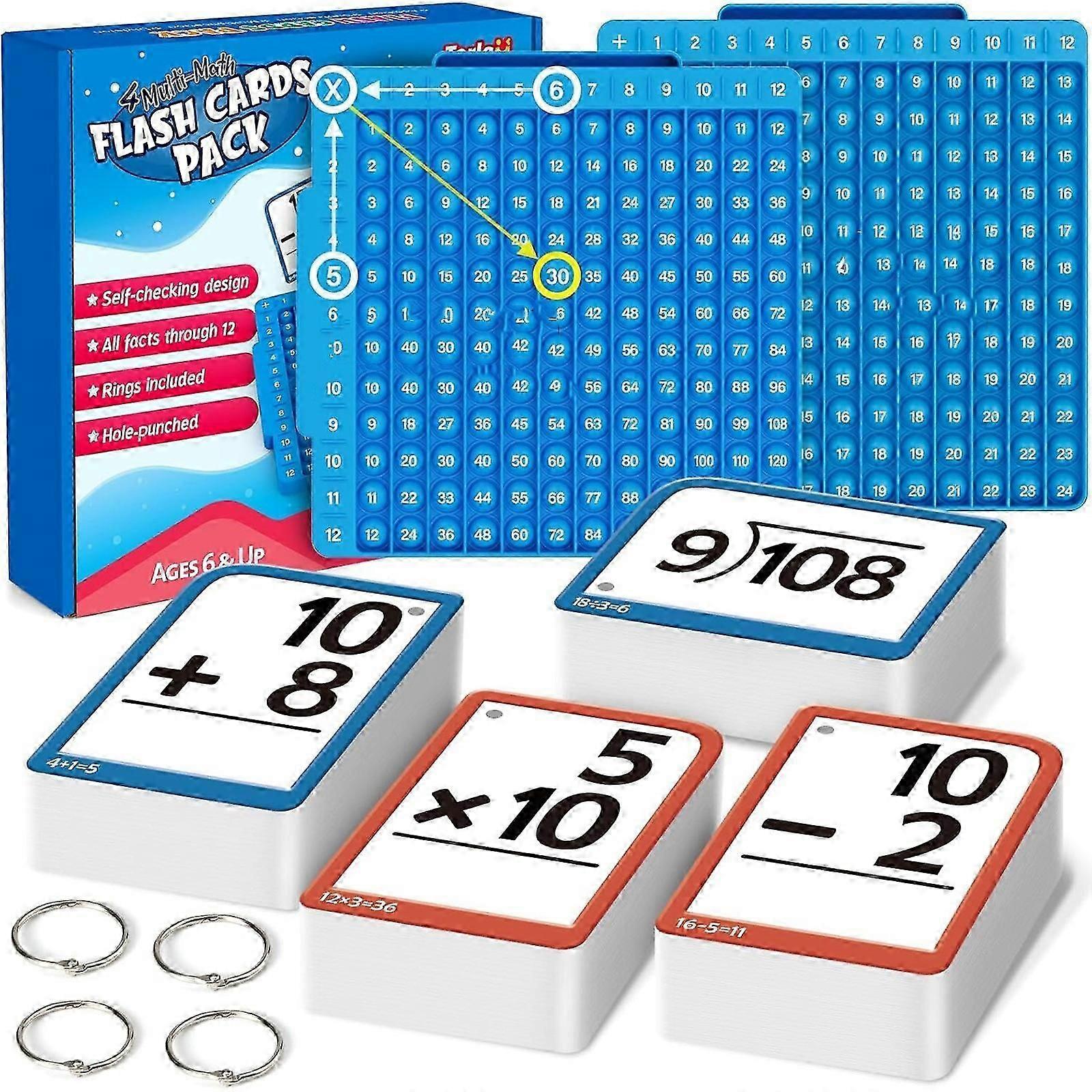 Math Flash Cards + Math Board, Multiplication Flash Card Times Table Chart, Math Manipulatives Division, Addition, Subtraction Math Game Toys