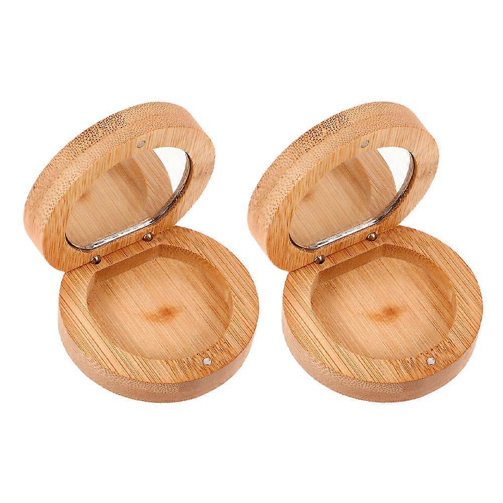 Portable Wooden Compact Mirror Folding Makeup Mirror for Makeup Use 2Pcs