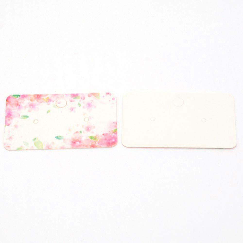 White Cardboard Earring Display Cards Rectangle with Flower Pattern Pink 1-1/8x2 inch(3x5cm)