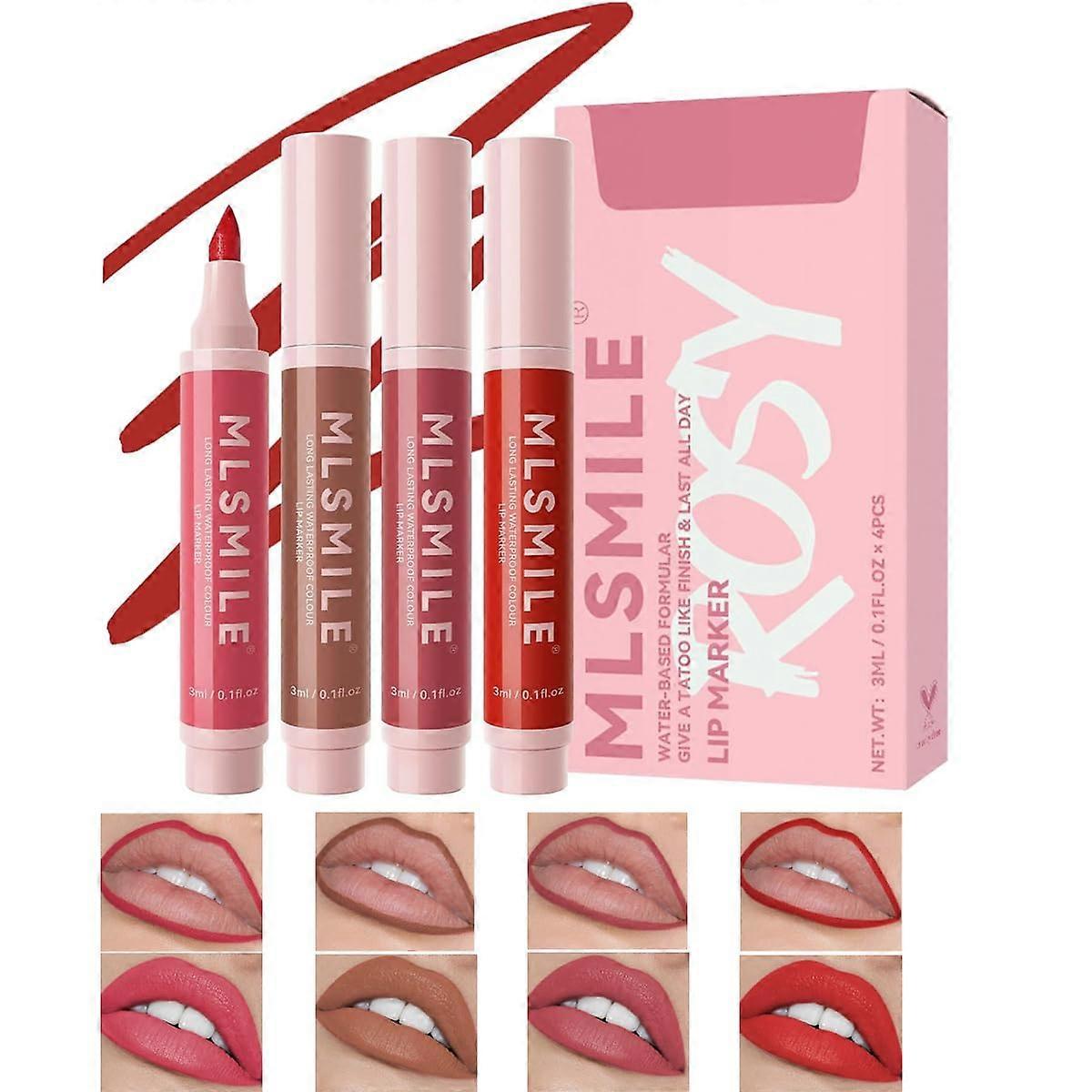 Matte Lip Liner Set 4 Colors with Precise Chisel Tip, Long Lasting Waterproof Smooth Finish