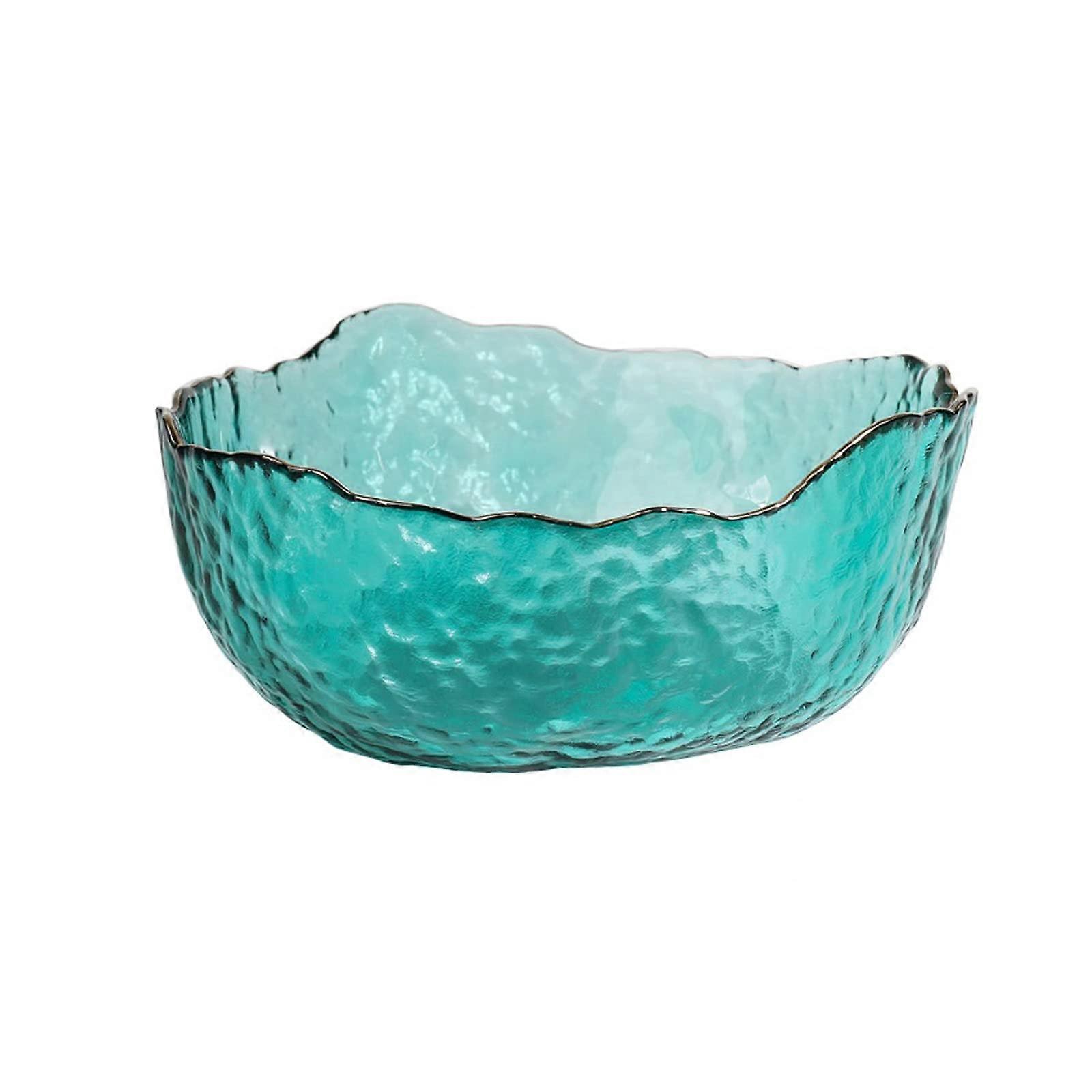 Glass Salad Bowl with Gold Rim Irregular Design, Stackable Small Multicolor Snack and Fruit Serving