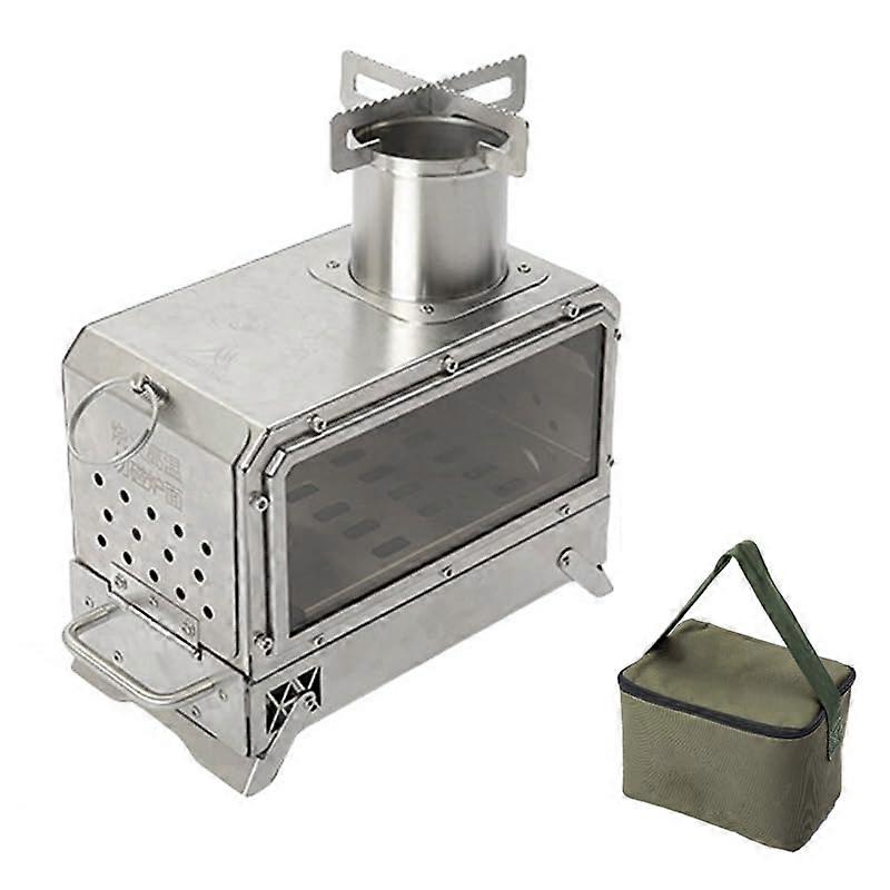 Portable Wood Burning Stove with Efficient Secondary Combustion and Foldable Design for Camping