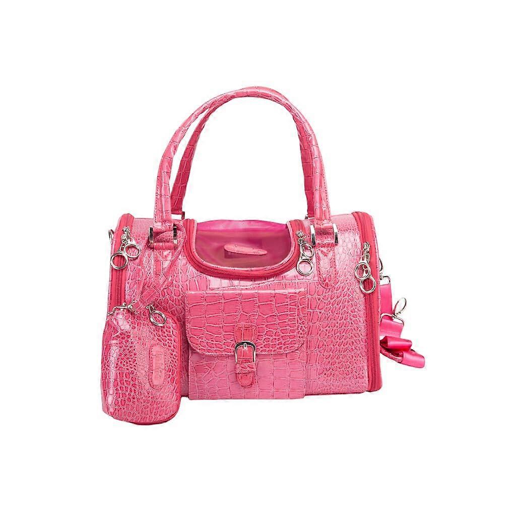 PU Leather Pet Carrier Bag with Breathable Mesh Window and Adjustable Strap, Rose Red, Small