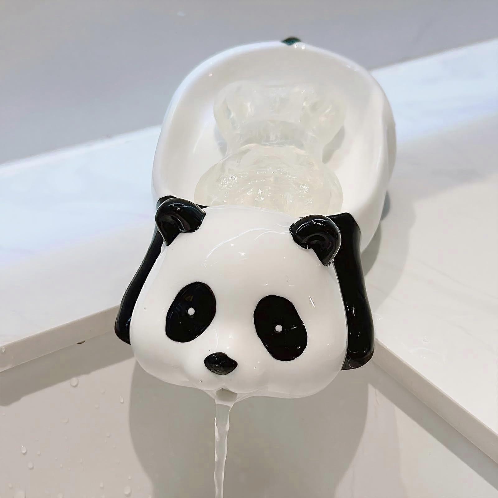 Ceramic Soap Dish Panda Shape Self Draining Bathroom or Kitchen Sink Quick Dry Black and White