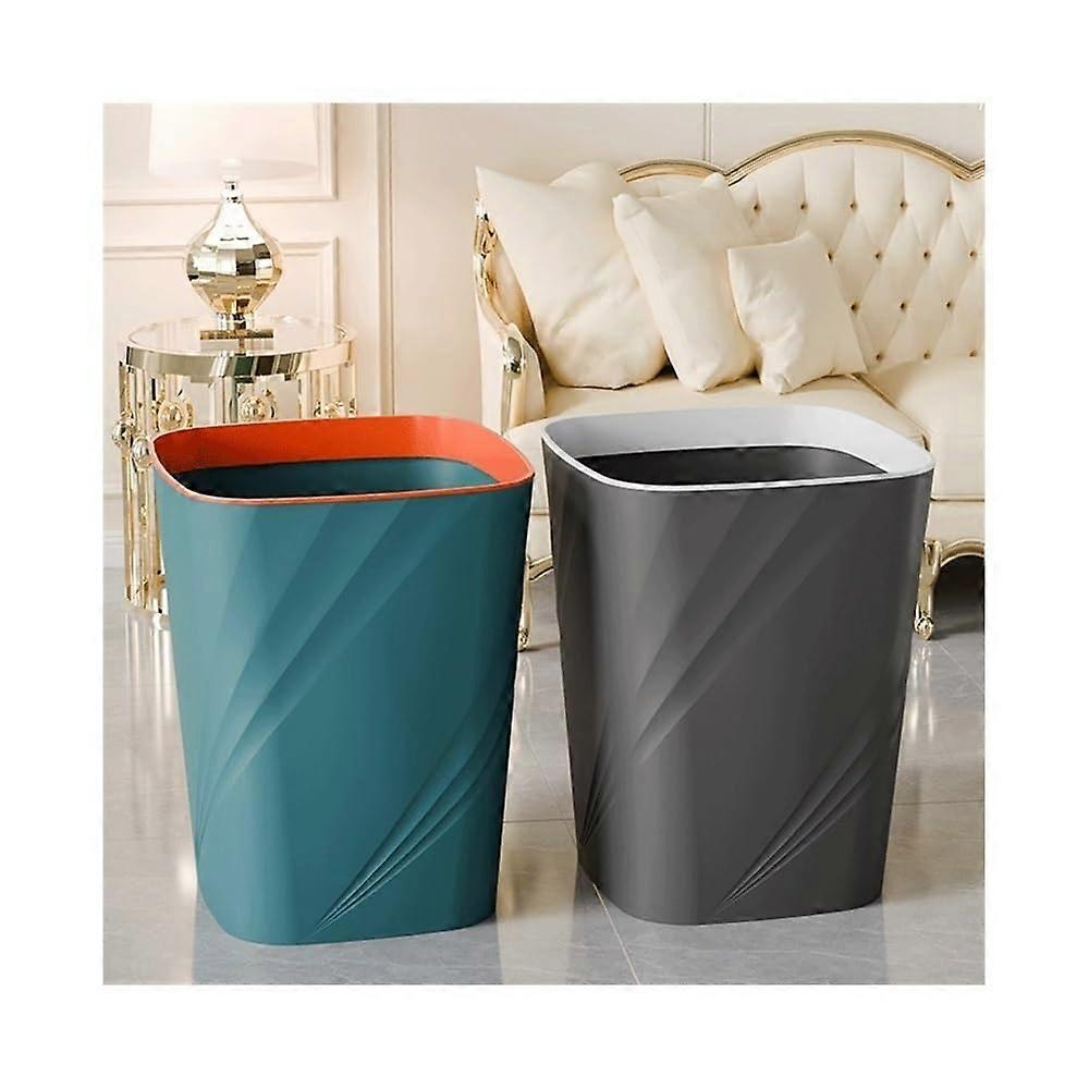 Plastic Trash Can with Compression Ring, SpaceSaving Square Wastebasket for Kitchen and Office, Small 2Pack Green and Black